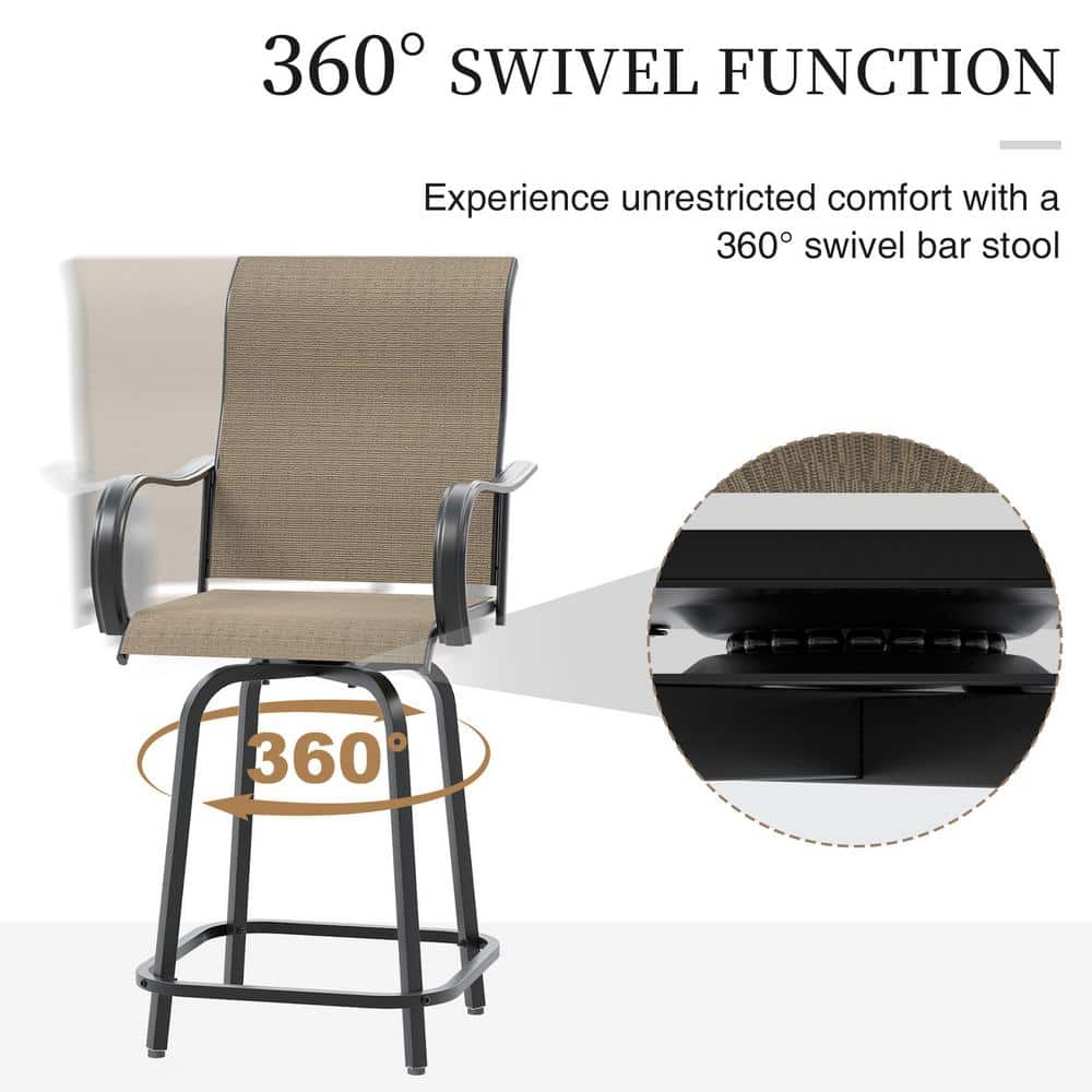 Beige and Black Steel Bar Height Swivel Armchair Set