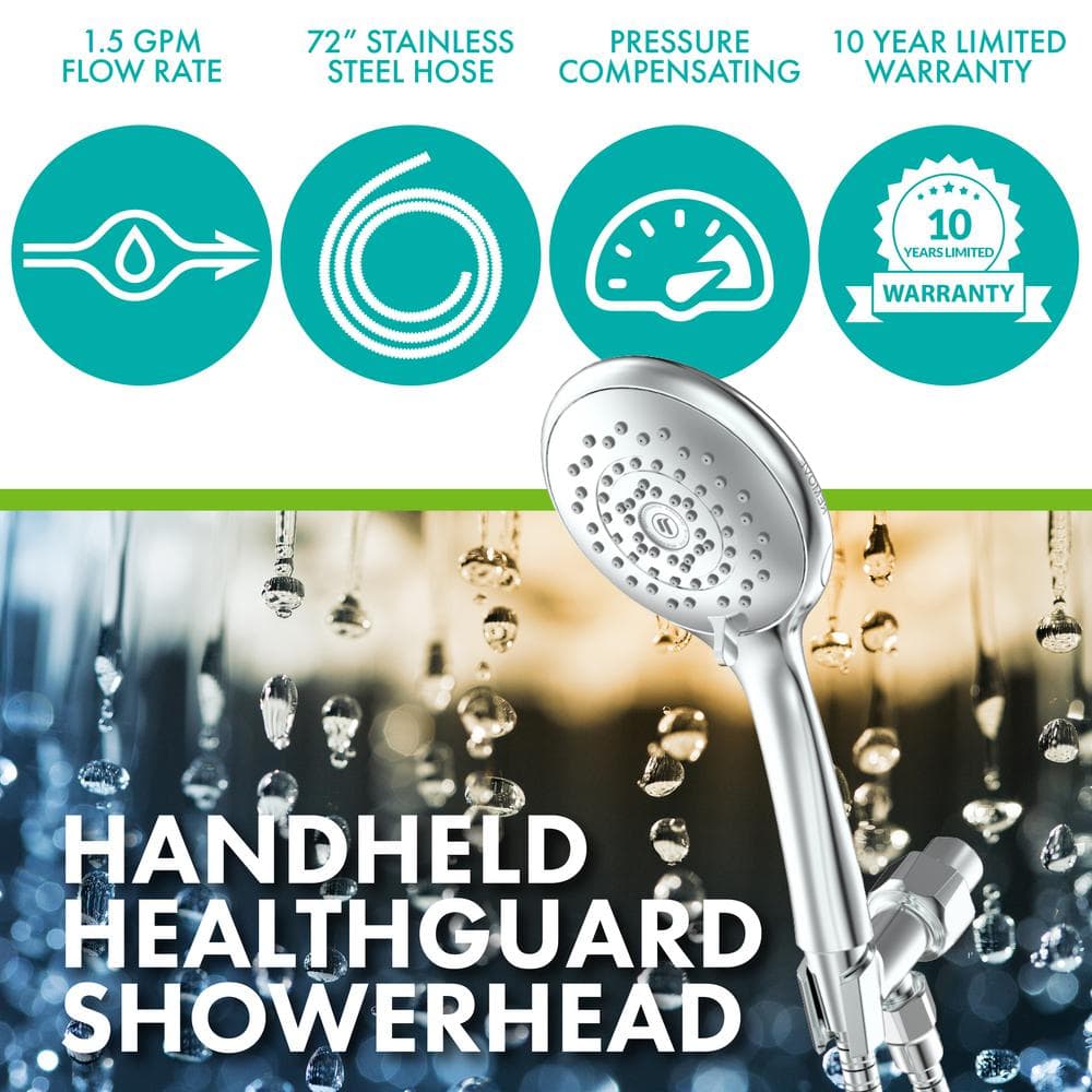 HealthGuard Chrome Handheld Shower Head with Adjustable Spray