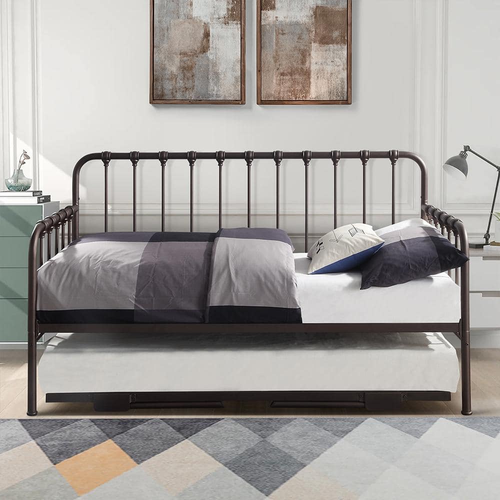Dark Bronze Twin Metal Daybed with Trundle