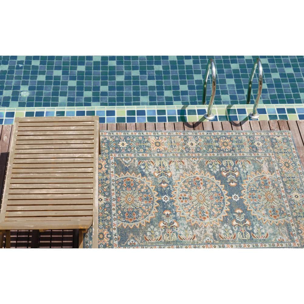 Blue Bohemian Synthetic Reversible 2x3 Area Rug