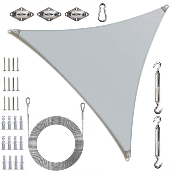 Super Ring 32 ft. x 32 ft. x 32 ft. Triangle Sun Shade Sail with Hardware Kit and Cable-Grey
