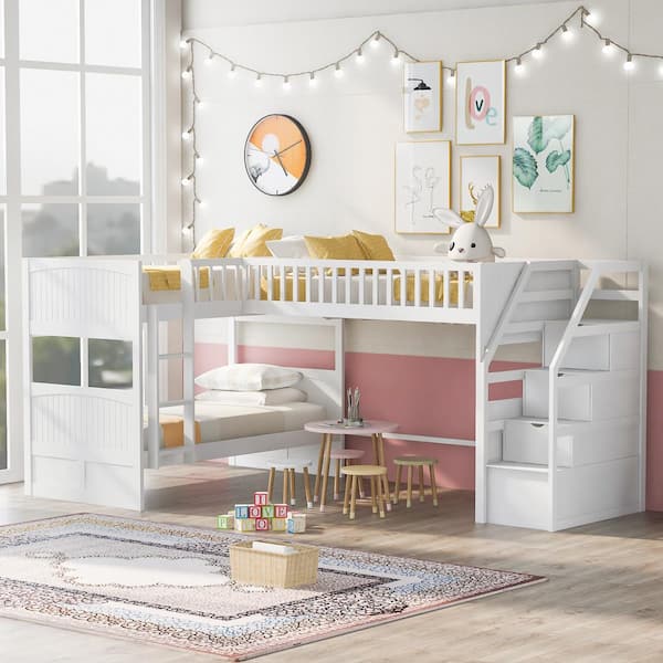 L Shaped White Twin Over Bunk Bed, Twin Over Full L Shaped Bunk Bed Plans