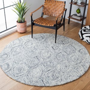Ikat Silver/Grey 6 ft. x 6 ft. Geometric Solid Color Round Area Rug