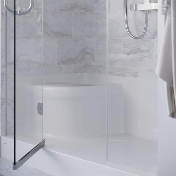 Aquatique 60 in. L X 32 in. W Alcove Shower Pan Base With Right Hand Drain and Integral Left Seat in White