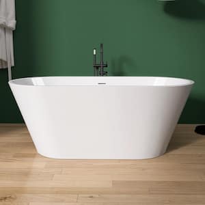 63 in. x 29.5 in. Free Standing Soaking Tub Flatbottom Freestanding Alone Soaker Bathtub with Removable Drain in White