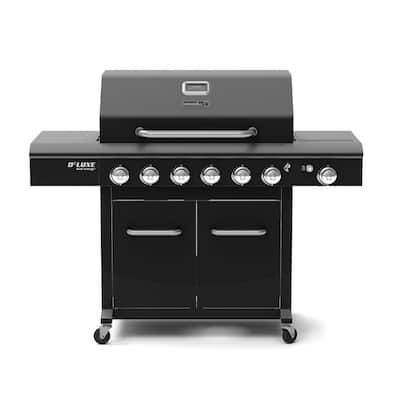 Deluxe 6-Burner Propane Gas Grill in Black with Side Burner
