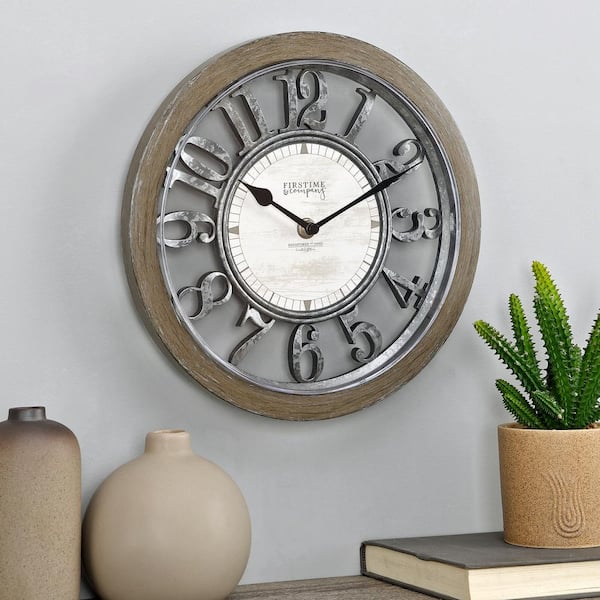 FirsTime & Co. 10 in Brown Antique Farmhouse Contour Clock