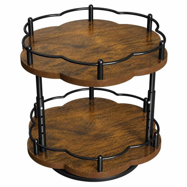2-Tier Brown and Black Adjustable Height Lazy Susan, Spice Rack, Lazy Turntable Spice Organizer for Cabinet