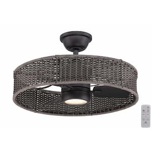 Darya 25 in. Indoor/Outdoor Matte Black with Gray Wicker Ceiling Fan with Adjustable White LED with Remote Included