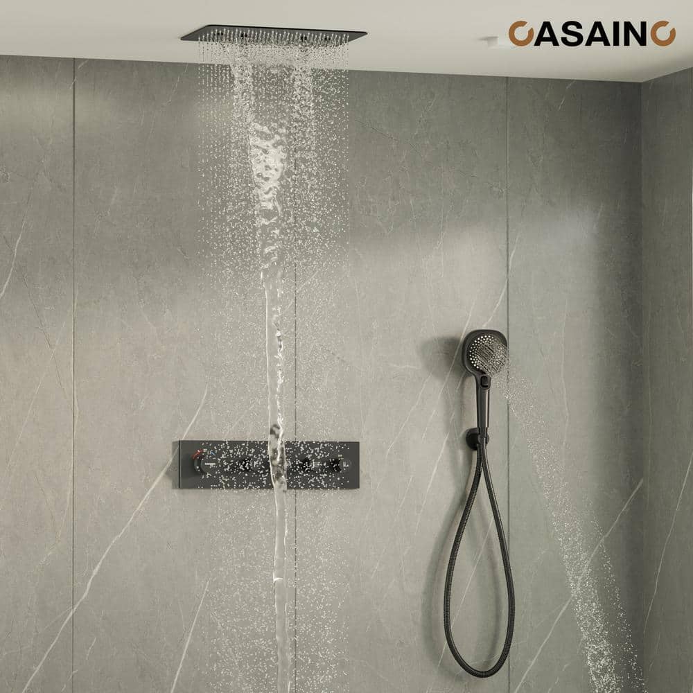 Large Dual Rectangle Ceiling Mount Shower System with Handheld