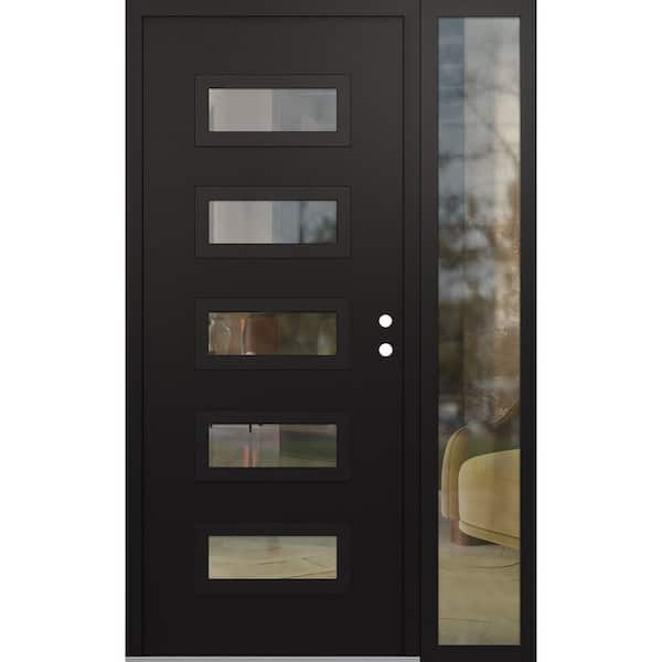 D1 48 in. x 80 in. Black P Left-Hand/Inswing Clear Glass Black/Black Sidelite Steel Prehung Front Door