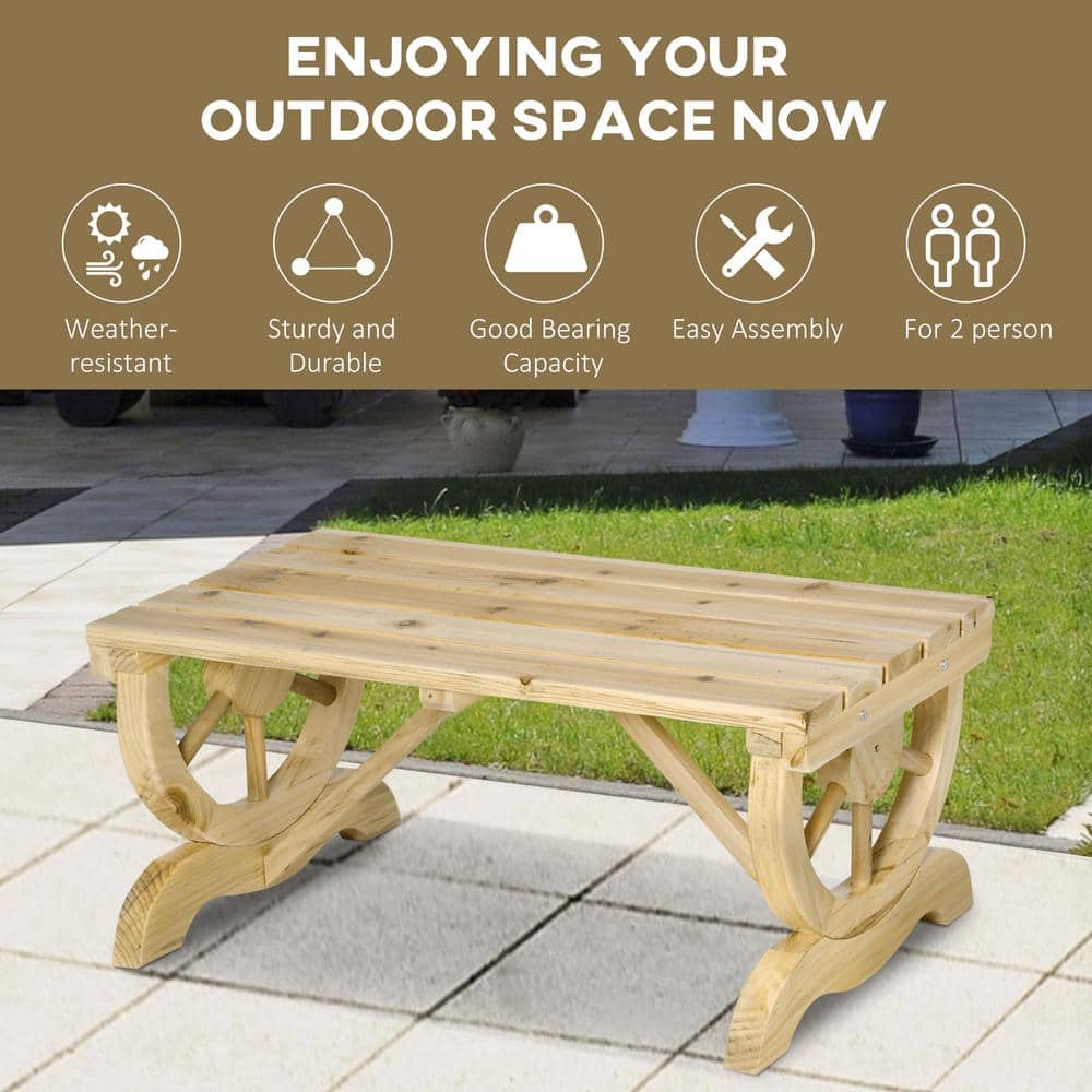 Natural Wood Wagon Wheel 2-Person Garden Bench