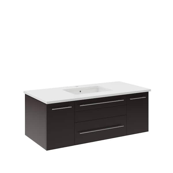 Lucera 42 in. Single Sink Wall Mount Floating Espresso Bath Vanity with White Quartz Top and Undermount Ceramic Sink