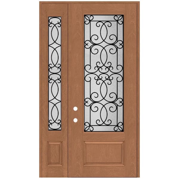 Steves & Sons Regency 53 in. x 96 in. 3/4Lite Georgian Decorative Glass LHOS Autumn Mahogany Fiberglass Prehung Front Door 14in.SL