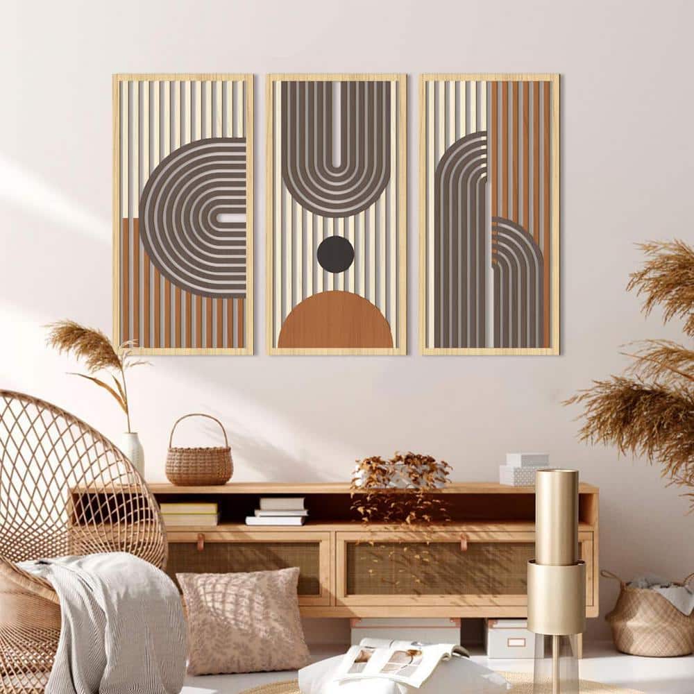 Large Brown Hollow Wooden Geometric Boho Wall Art Set