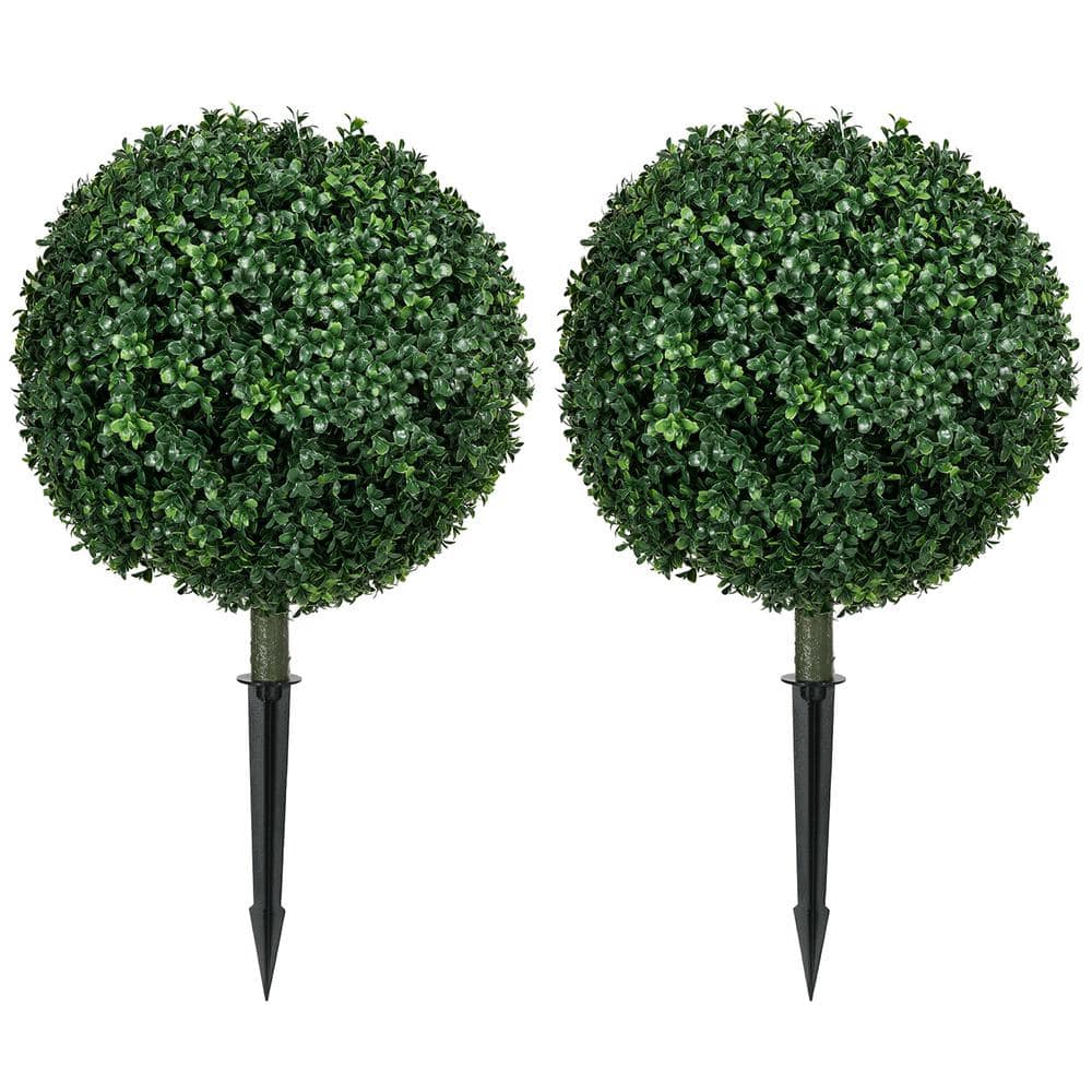 28 in. Artificial Boxwood Topiary Ball Shaped Trees Set of 2 with Ground St