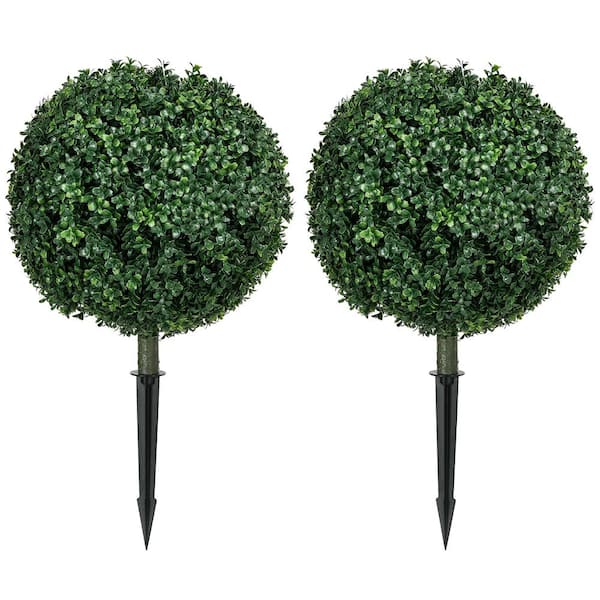 Unbranded 28 in. Artificial Boxwood Topiary Ball Shaped Trees Set of 2 with Ground Stake, UV Resistant, Indoor Outdoor Fake Plant
