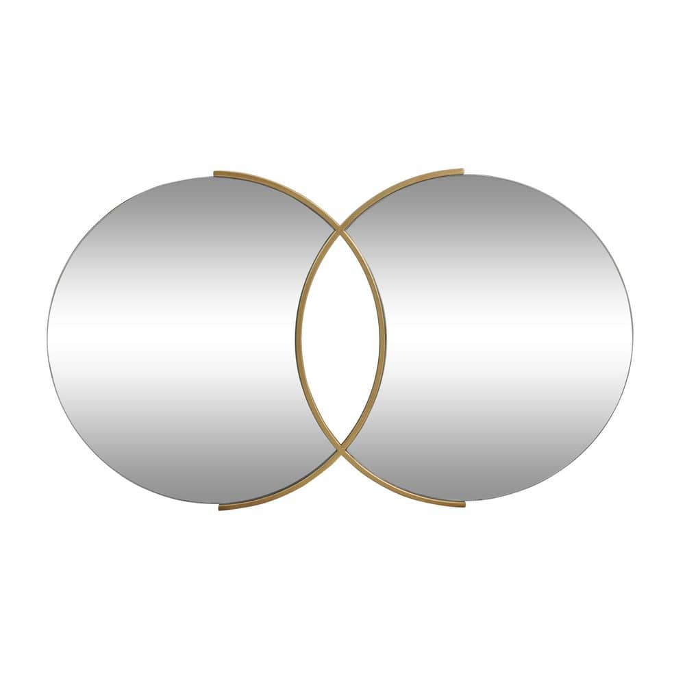 Gold 39.5 in W x 23 in. H Iron Framed Mirror, Modern Glam Overlapping Round