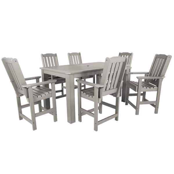 Highwood Lehigh Harbor Gray Counter Height Plastic Outdoor Dining Set in Harbor Gray Set of 6