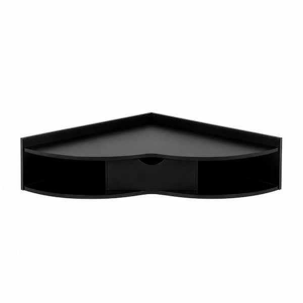 33 in. W Black Corner Desk Heart Shaped Wall Mounted Office Table with Drawer and 2-Shelves Computer Writing Desk