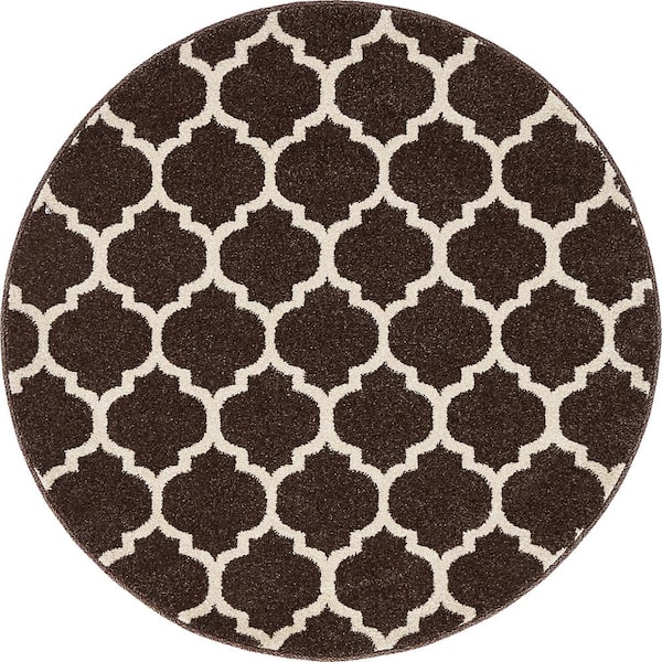 Unique Loom Trellis Philadelphia Dark Brown/Beige 3' 3 x 3' 3 Round Rug