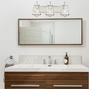 24 in. Darby 3-Light Satin Platinum Industrial Bathroom Vanity Light with Clear Seedy Glass Shades