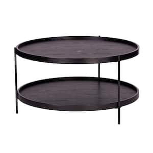 Garcia 34 in. Black Medium Round Wood Coffee Table with Shelf