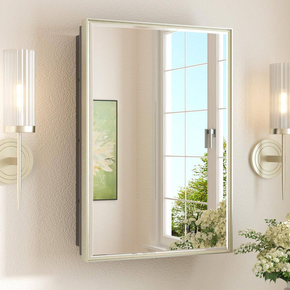 16 in. W x 24 in. H Rectangular Aluminum Brushed Nickel Framed Recessed/Surface Mount Medicine Cabinet with Mirror price history on PriceWatchPro