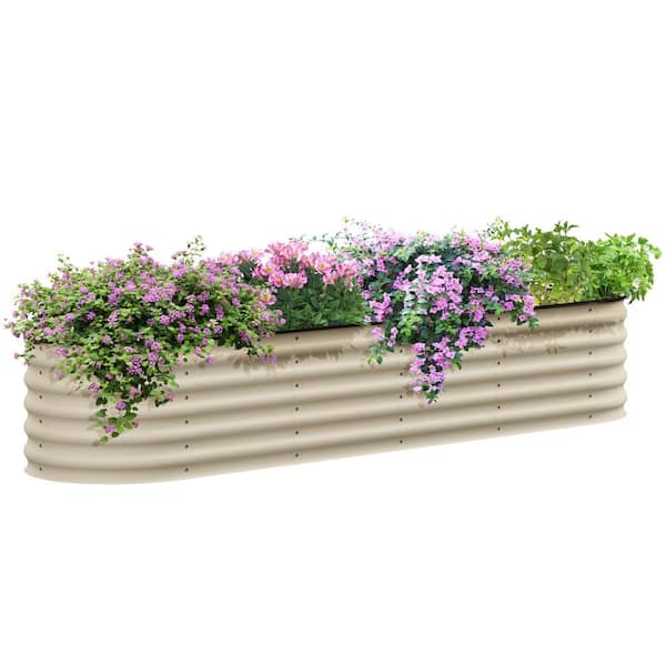 Outsunny Galvanized Raised Garden Bed Kit, Metal Planter Box with Safety Edging, 94.5 in. x 23.5 in. x 16.5 in., Cream