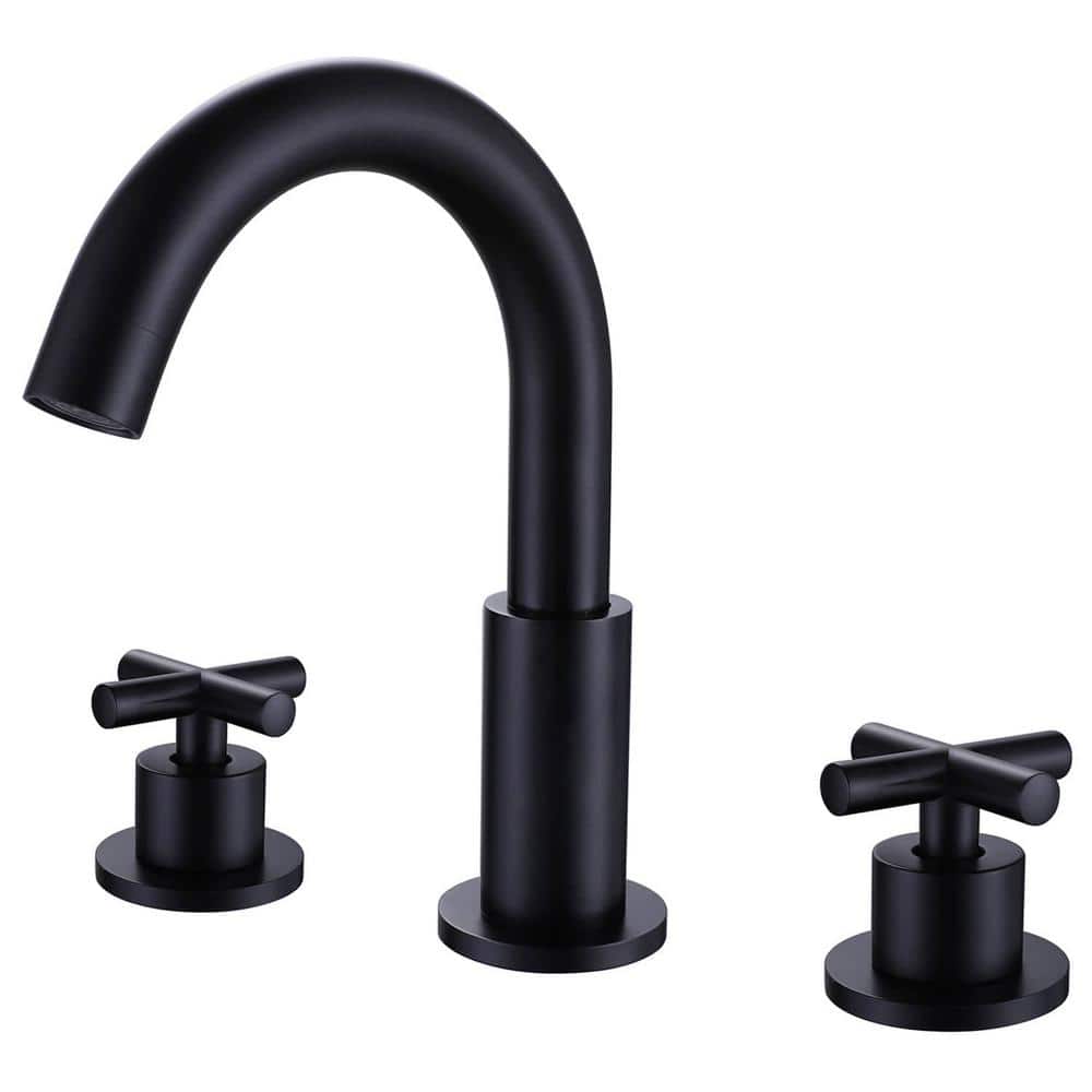 8 in. Widespread Double Handle Bathroom Faucet with Rotating Spout 3-Hole Brass Bathroom Sink Faucets in Matte Black price history on PriceWatchPro