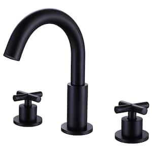 8 in. Widespread Double Handle Bathroom Faucet with Rotating Spout 3-Hole Brass Bathroom Sink Faucets in Matte Black