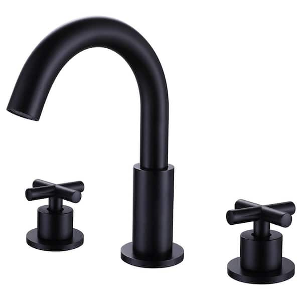 AIMADI 8 in. Widespread Double Handle Bathroom Faucet with Rotating Spout 3-Hole Brass Bathroom Sink Faucets in Matte Black