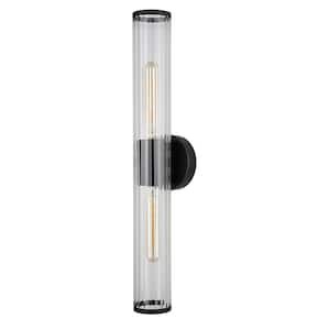 Varvara 3.25 in. W x 24 in. H 2-Light Black Bathroom Vanity Light with Grooved Clear Glass Shade