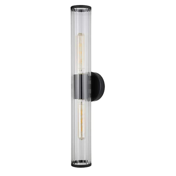 Varvara 3.25 in. W x 24 in. H 2-Light Black Bathroom Vanity Light with Grooved Clear Glass Shade