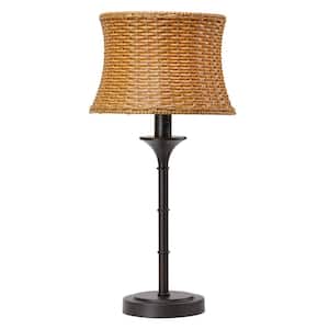 25.25 in. H Brown Outdoor/Indoor Table Lamp with Basketweave Shade