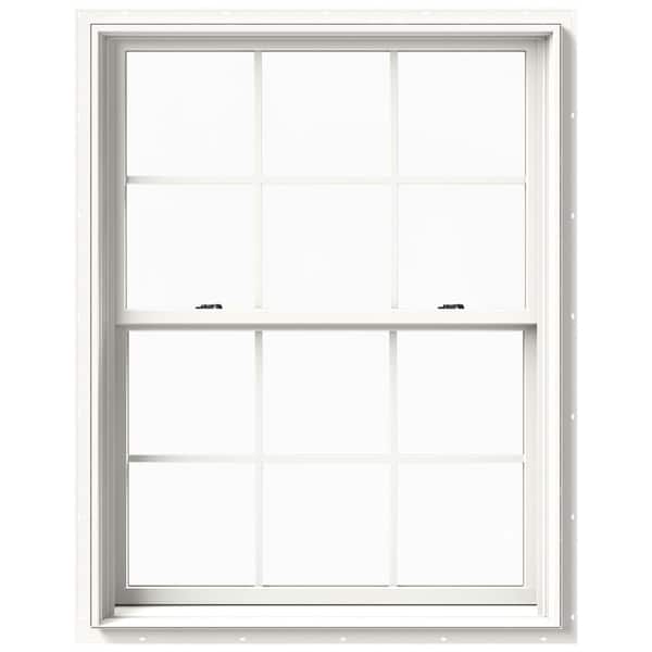 JELD-WEN 37.375 in. x 48 in. W-2500 Series White Painted Clad Wood Double Hung Window w/ Natural Interior and Screen