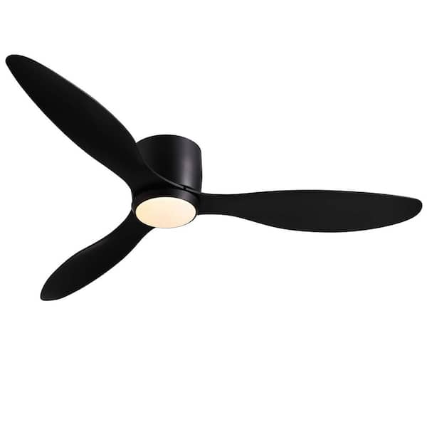 WDETR 52 in. Smart Low Profile Black Indoor Ceiling Fan with 3-Blades LED Light Remote and Wall Control