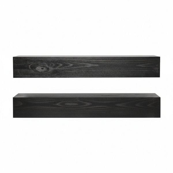 17 in. W x 7 in. D Black Wood Floating Shelves, Decorative Wall Shelf Set of 2
