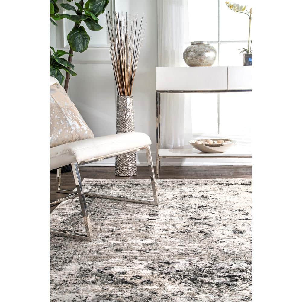 Silver Vintage Medallion Rectangular Synthetic Area Rug