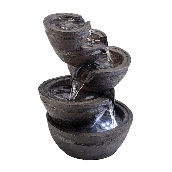 13 in. Tall Indoor/Outdoor Tabletop Tiering Bowls Fountain with LED Lights