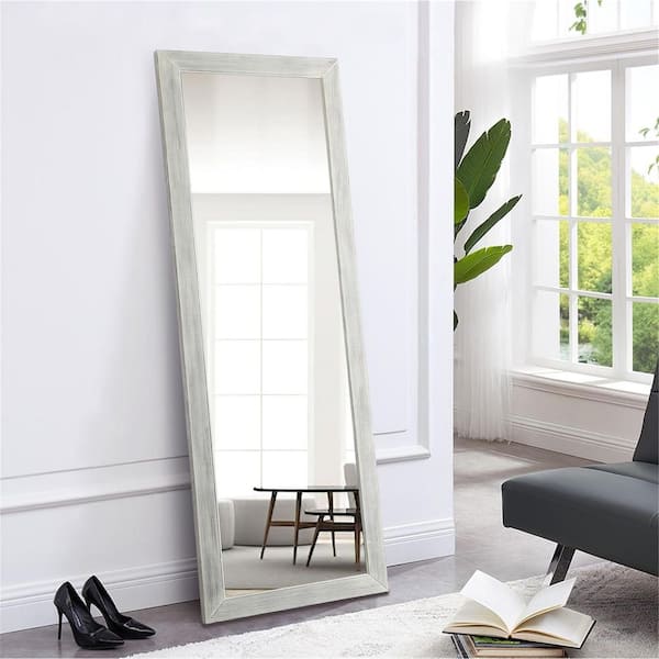 White 21 in. W x 64 in. H Rectangle Solid Wood Full Length Mirror (with Bracket)