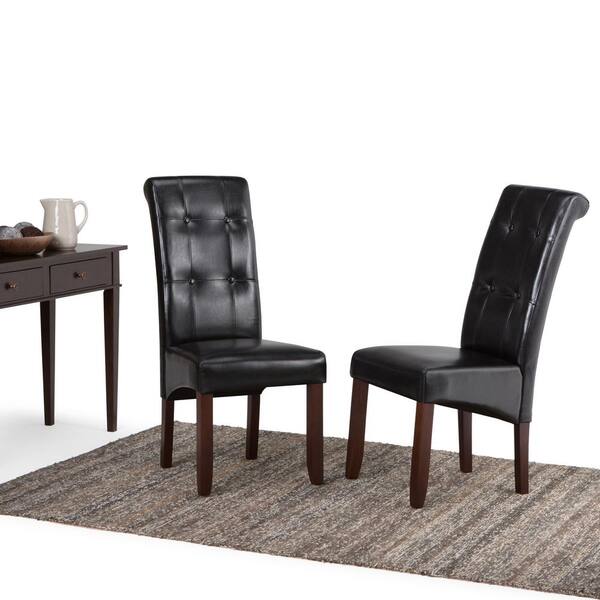 Simpli Home Cosmopolitan Transitional, Black Leather Parsons Dining Chairs