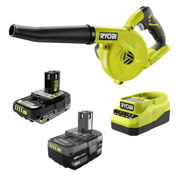 ONE+ 18V Cordless Workshop Blower Kit with 2 Ah Battery and Charger & ONE+ 4 Ah Battery