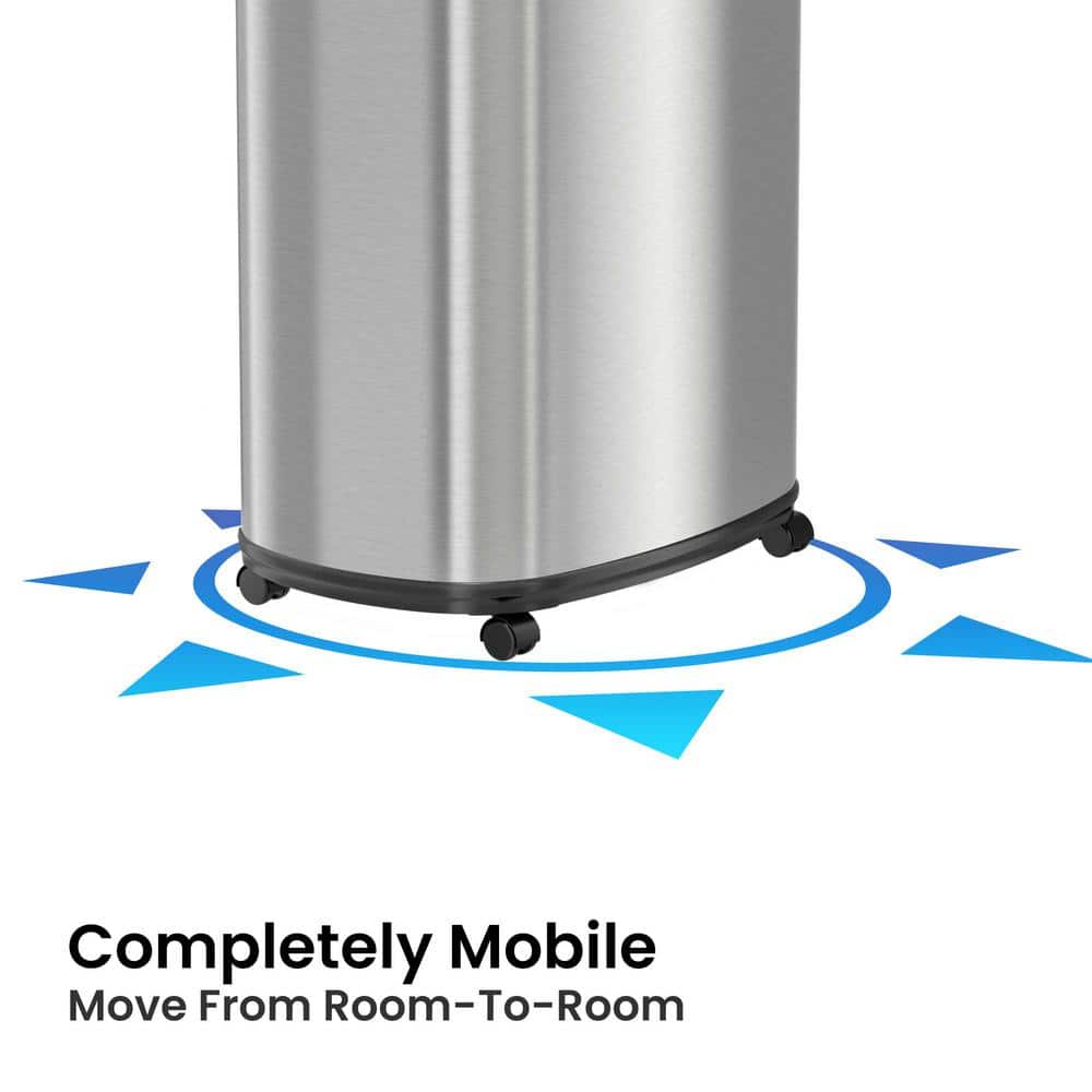 13 Gallon Silver Stainless Steel Touchless Trash Can with Wheels