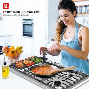 36 in. NG/LPG Convertible Gas Cooktop in Stainless Steel with 5-Burners and Reversible Cast Iron Grill/Griddle