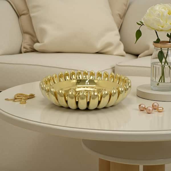 Zoma Gold Round Ceramic 16 in. Decorative Bowl