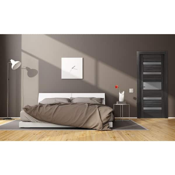 36 in. x 80 in. Gina Gray Oak Finished Frosted Glass 5 Lite Solid Core Wood Composite Interior Door Slab No Bore