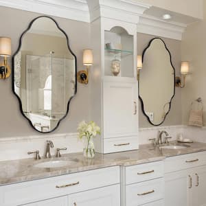 26 in. W x 46 in. H Scalloped Black Aluminum Alloy Framed Wall Mirror Irregular Decorative Mirror (2-Pieces)