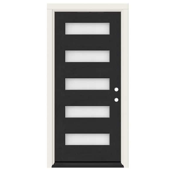 Regency 36 in. x 80 in. 5Lite Modern Frosted Glass LHIS Onyx Finish Fiberglass Prehung Front Door with Brickmold