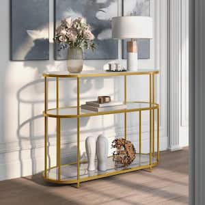 Harmark 42 in. Gold Coating Specialty Glass Top Console Table